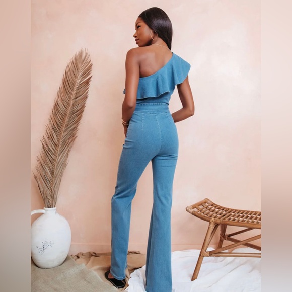 Vici Dolls - Jumpsuit - like new - worn 1X - stretchy ,chambray color flare legs - Picture 4 of 4